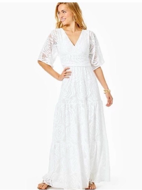 Lilly Pulitzer Dresses & Skirts - Lilly Pulitzer XS Parigi Maxi Dress White Rose Lace Bridal Engagement V Neck